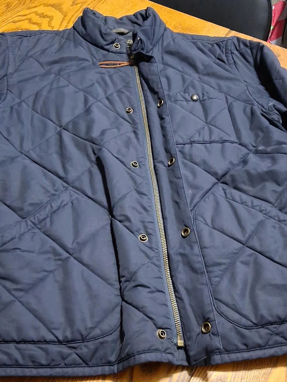J.CREW Jacket Mens LARGE NAVY BLUE QUILTED ?? COAT Preowned Used Full Zip